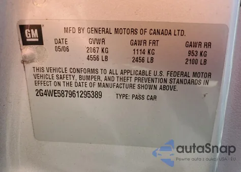 2006 Buick Lacrosse Cxs из США, поврежденный, VIN 2G4WE587961295389